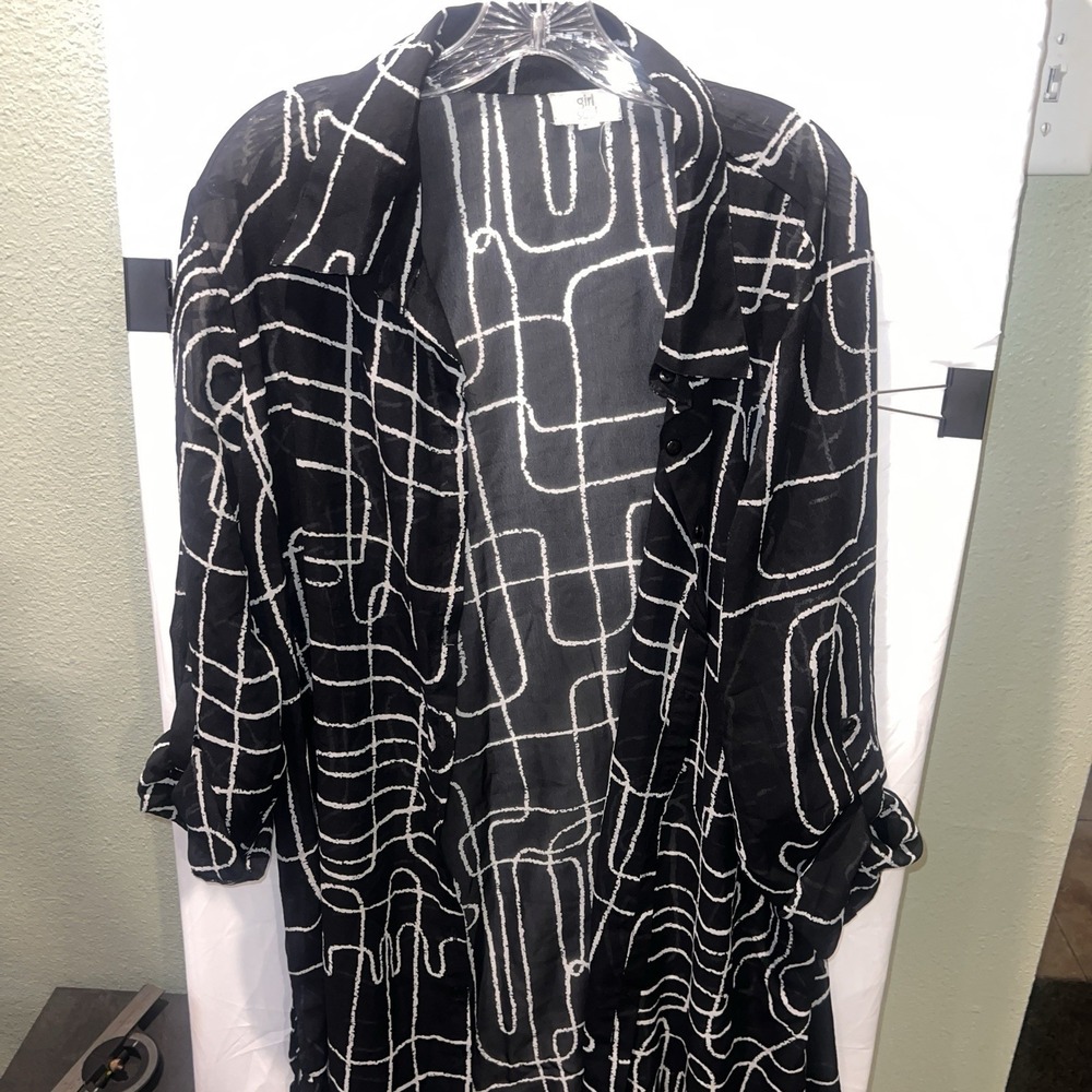 Girl Soul 2X Black White Abstract Geometric Button Front Jacket Made Korea OpArt